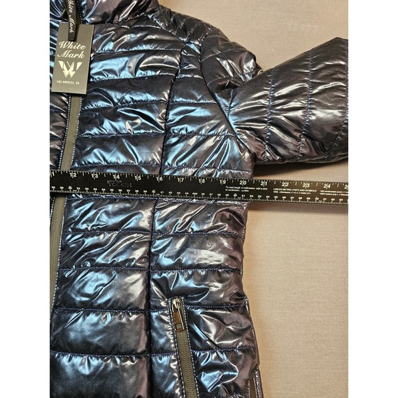 New White Mark Women's Metallic Puffer Jacket High Neck Zip Up Warm Winter Coat - Picture 6 of 9